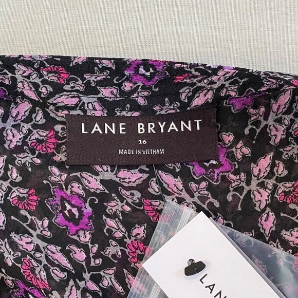 Lane Bryant Chiffon Dress Womens Size 16 Ruffles Button Down Floral Purple - Picture 8 of 11